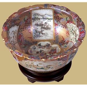 Asian Furniture and Décor - 16 Japanese Satsuma Design Porcelain Decorative Bowl w Stand
