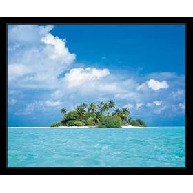 Treasure Island (Tropical Paradise, Clouds) Framed Art Poster Print - 16" X 20"
