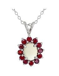 2.13 Ct Oval/cabouchon White Opal and Rhodolite Garnet Sterling Silver Pendant