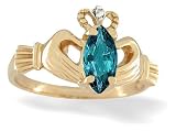 14K Yellow Gold Marquise Created Alexandrite and Diamond Celtic Claddagh Ring