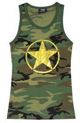 WOMENS CAMO TANK TOP W/GOLD FOIL STAR LARGE