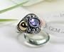 EXQUISITE GOLD ACCENT Designer Sterling Silver / 18K Gold Plated Sterling Silver Dazzling Brazilian Amethyst Ring