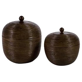 Imax Wrapped Tattan lidded boxes set of 2 5.5x5.5, 7x6.25 by Imax