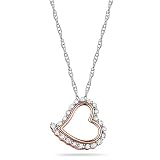 10k Rose Gold Floating Diamond Heart Pendant w/ White Gold Chain (I-J Color, I2-I3 Clarity), 18"