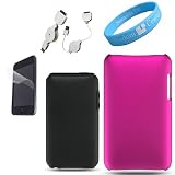 Apple iPod Touch 2 in 1 snap on Black Silicone Skin with Pink case for ipod Touch 2g and 3g + Retractable Data Cable + Clear Screen Protector +Wristband
