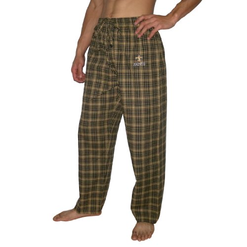 Mens NFL New Orleans Saints Plaid Cotton Thermal Sleepwear / Pajama Pants - Black & Coffee (Size: L)