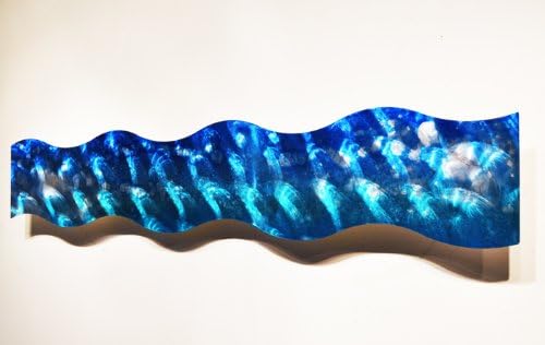 "Liquid Curve, Blue" Modern Contemporary Abstract Metal Wall Sculpture Art Work Painting Home Decor