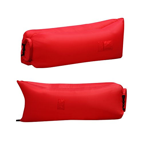 Homfu Inflatable lounger Sofa bags Air Sleeping Bag Bed Lounger Air Mattress Couch Hammock Nylon Waterproof Compression Sacks For Outdoor Camping Beach Hiking hangout Bag With Pockets and Security Loop Peg
