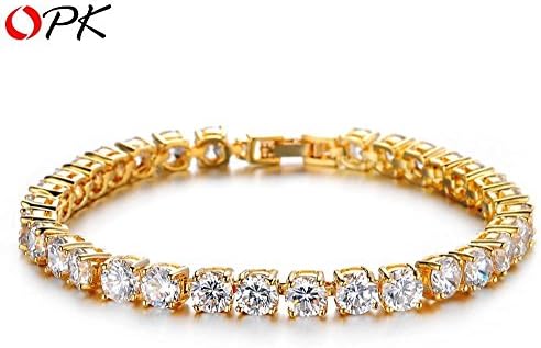 Fashion Stylish Classic 18K Real Gold Plated AAA+ Swiss CZ Diamond Strip Chain Bracelet with Big Crystal Brand Gift Packing 408