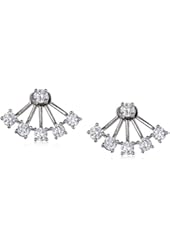 CZ by Kenneth Jay Lane Trend Round Cubic Zirconia Stud Earrings With Double Drop Fan Jackets, 3 CTTW