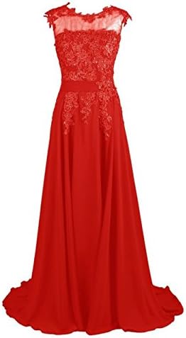 Vantop Dress Women's Sleeveless Applique Chiffon Bridesmaid Evening Party Ball Gown Prom Dress Red US26