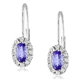 10k White Gold Tanzanite and Diamond Leverback Earrings (.12 cttw, G-H Color, I2-I3 Clarity)