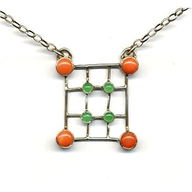 Sterling Silver Coral and Chrysoprase Grid Necklace by Chrysoprase