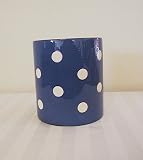 Ronnie's Terramoto Ceramic, Round Utensil Jar Crock, White Polka Dots on Royal Blue Base