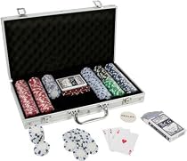 CQ Poker Set 300 Chips 2x Card Decks, Dice, Dealer Button inc. Aluminium Carry Case