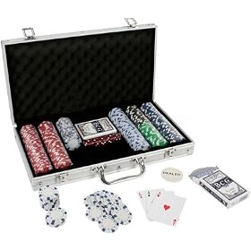 CQ Poker Set 300 Chips 2x Card Decks, Dice, Dealer Button inc. Aluminium Carry Case