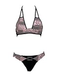 Becca Black Pink Crochet Halter Bikini w/Buckle S