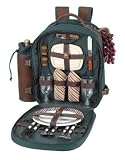 Picnic at Ascot 053G Oxford Green and Brown Backpack 2-person