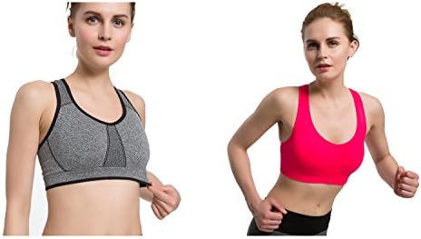 MISSALOE Women's Seamless Sports Bras with Removable Cups High Impact Yoga Bra (Large, 2-Pack)