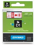 DYMO Labeling Tape, D1, Split Back, Adhesive, Easy Peel, 1/2"x23, Red Print  on Clear Tape