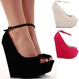 Ladies Wedge Sandals Womens High Heel Platform Black Wedding Wedges Peeptoe Party Shoes with shoeFashionista Boutique Bag