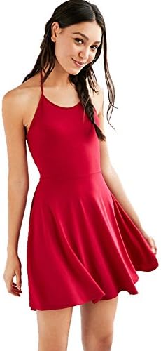 Ladies Halter Spaghetti Strap Cross Lace up Short Mini Casual Backless Dress