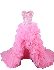 Organza High-Low-Hem Lace-Up Prom Dress 