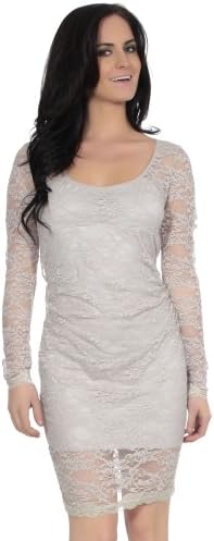 Simplicity Sexy Cocktail Dress Lace Overlay Long Sleeves Open Back Grey