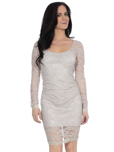 Simplicity Sexy Cocktail Dress Lace Overlay Long Sleeves Open Back Grey