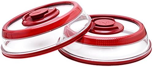 PressDome - Universal Vacuum Air Tight Food Sealer Container (10 Inch, Low Profile) - Pack of 2 (Red)