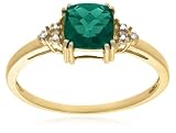 10k Yellow Gold, May Birthstone, Created-Emerald and Diamond Ring, Size 7