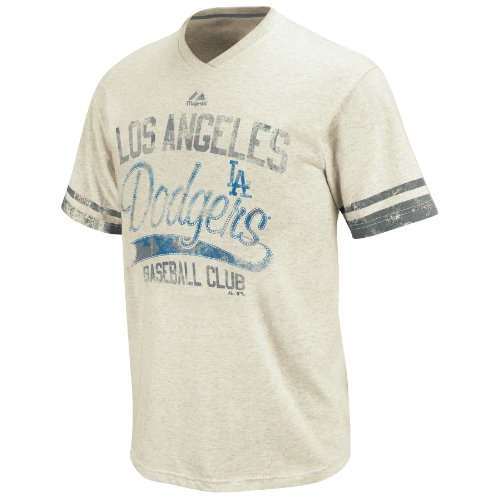 MLB Los Angeles Dodgers Short Sleeve V-Neck Tee (Natural Gray Heather/Granite, Large)