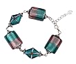 Bracelet - B57 - Murano Style Glass - Rectangle & Diamond ~ Teal & Amethyst