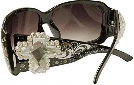Showman CoutureTM Rhinestone Cross Ladies Sunglasses + Case Black or Brown