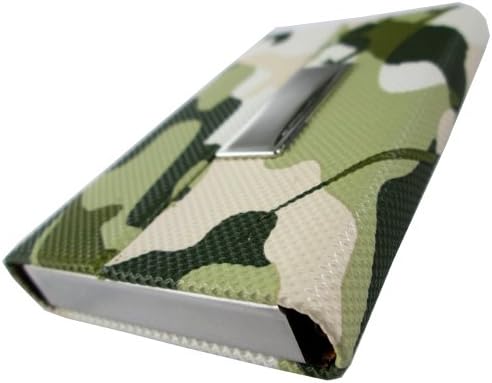 Melody Flip Style Stainless Steel Camouflage Pattern Army Green Business Name Card Holder Card Case (Green)
