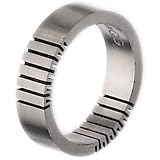Black Accented Flat Brushed Titanium Ring (6.0 mm) - Sizes 6-13
