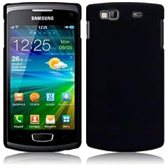 SAMSUNG S8600 WAVE 3 GUMMIERTES HARDSKIN H�LLE IN SCHWARZ, QUBITS RETAIL VERPACKUNG
