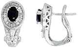 14k White Gold 11/16 (18mm) tall Earrings, w/ 0.90 Carat Round Brilliant & Baguette Diamonds, & 1.2 Carats Blue Sapphire Stones
