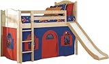 Bolton Furniture Cottage Low Loft Natural-Bot. Curtain/Slide, Blue/Red