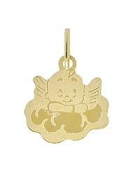 14k Yellow Gold, Angel On A Cloud Laser Image Pendant Charm 15mm Wide