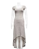 Ladies Brown Striped Short Sleeve Long Dress with Draped Back