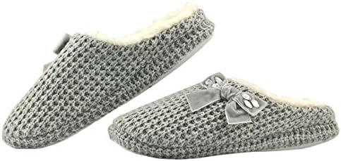 ONLEAD Women's Gray Solid Bow Winter Cashmere Cotton Indoor Slippers L