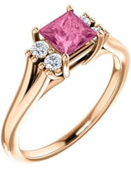 18K Rose Gold 5.00x5.00mm Princess Cut Pink Sapphire and Diamond Ring -- LIFETIME WARRANTY