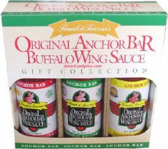 Anchor Bar Buffalo Wing Hot Sauce Gift Collection: Straight out of Frank and Theresa's famous wing joint on Main Street in Buffalo, New York. One each of their Original, Hotter, and Suicidal Wing Sauces (12 ounces each) in a cool gift box.