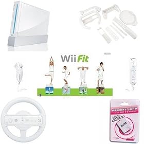Nintendo Wii Fit Bundle with Wheel, 8n1 Sports Pack, and 32mb Memory Card