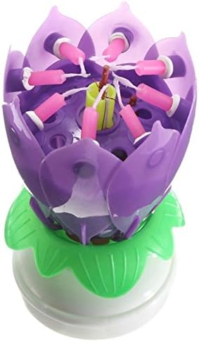 SweetToy Beautiful Musical Lotus Flower Happy Birthday Party Gift Rotating Lights Decoration 14 Candles Lamp