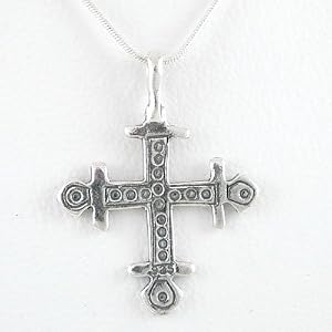 Ornate Double Sided Heraldic Cross Pendant in Sterling Silver on an 18" Snake Chain, #8714