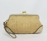 Coach Natural Signature Stitch C Straw Frame Kisslock Wristlet Clutch Bag - Coach 44968NAT