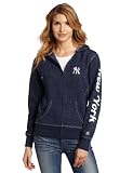 MLB Women's New York Yankees Steppin' Up Full Zip Marled Fleece Hoodie (Athletic Navy Marled, X-Large)