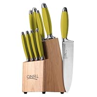 Ginsu Sofuto Series Wasabi Style 10-Piece Japanese 420J2 Stainless Steel Cutlery Set in Natural Hardwood Storage Block 5826